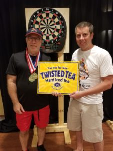 2018 Senior State Games Highest Score of the Day Twisted Tea Sign Winner Scott Schwartz with ADA VP Karl Remick